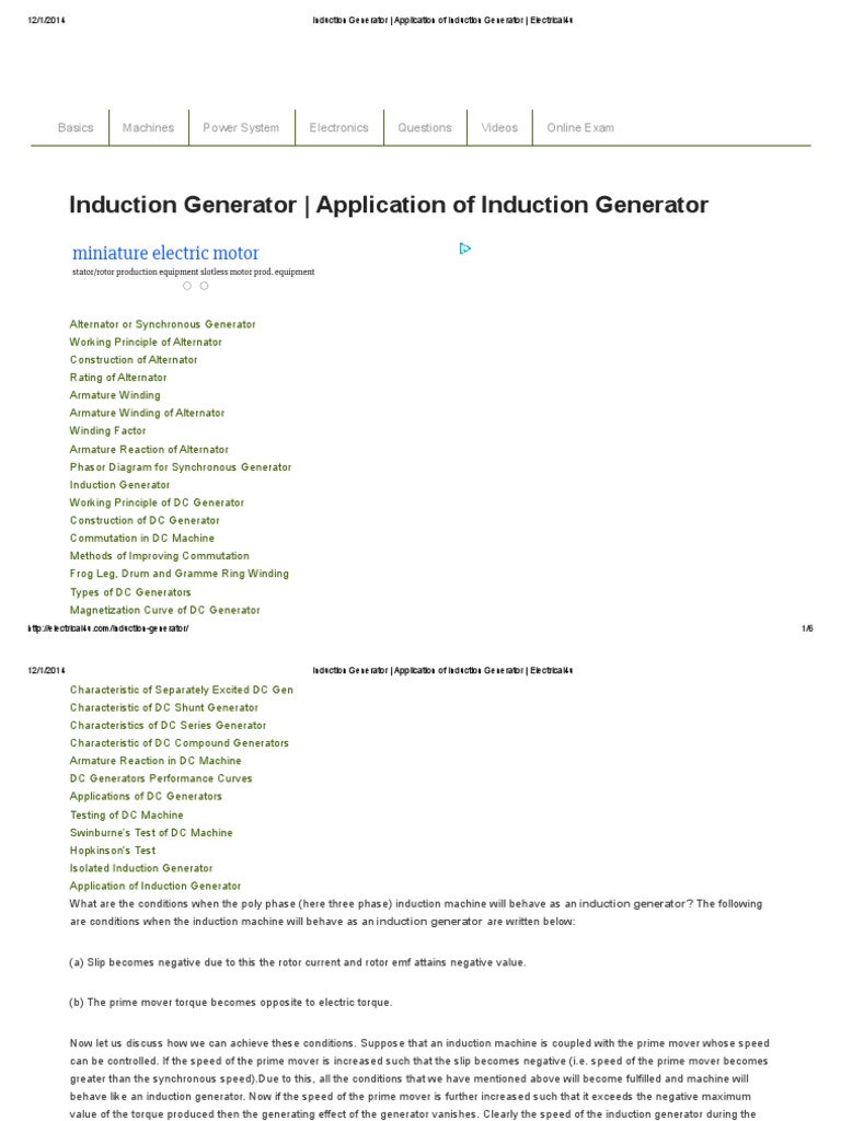 Induction Generator Application of Induction Generator Electrical4u