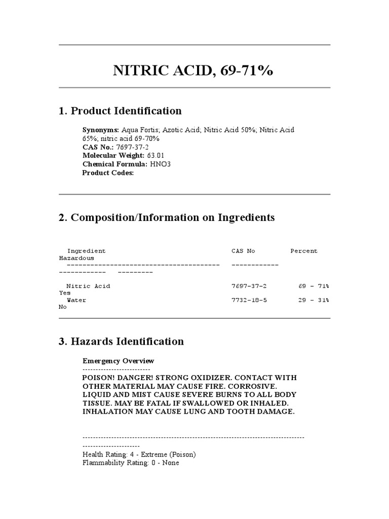 HNO3MSDS Chemical Substances Materials
