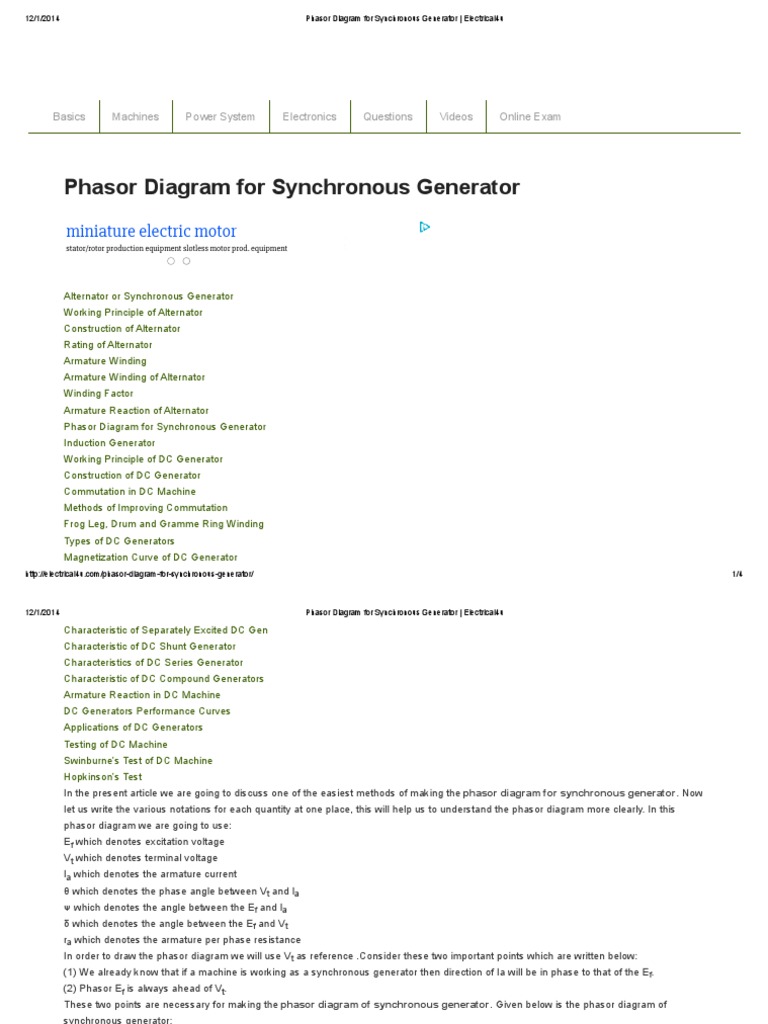 Phasor Diagram For Synchronous Generator - Electrical4u | PDF ...
