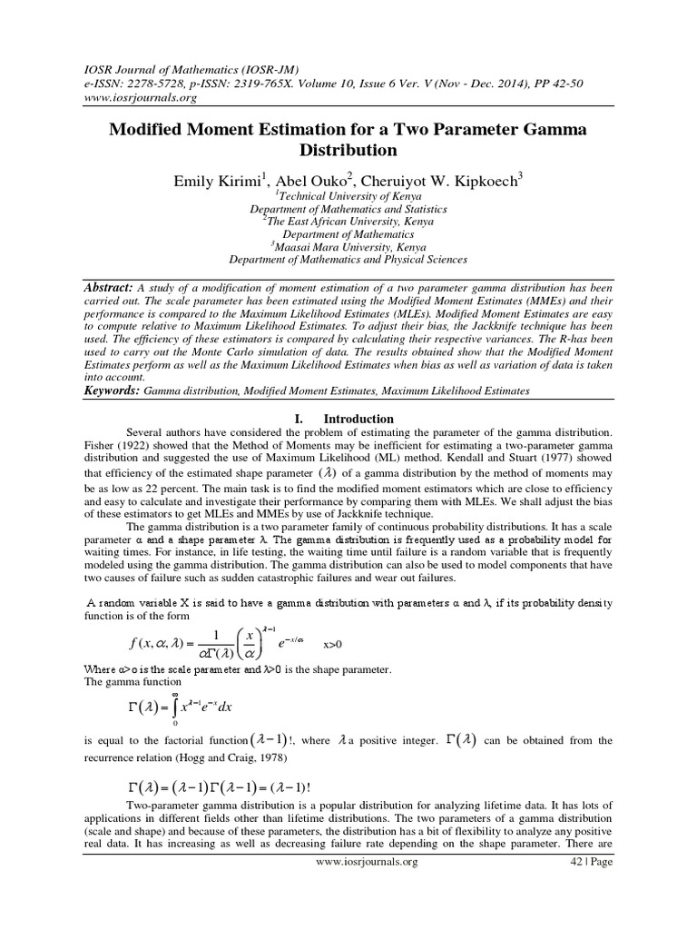 Modified moment estimation for a two parameter gamma distribution pdf