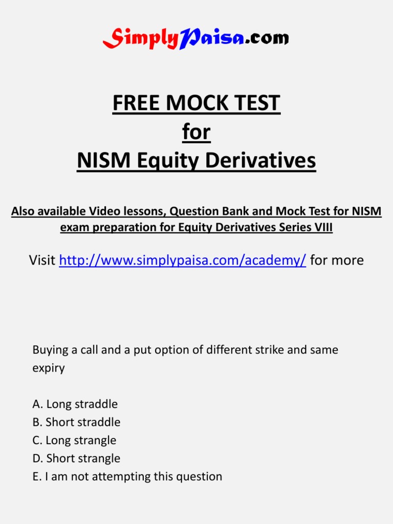 Equity Derivatives NISM Free Mock Test PDF Derivative (Finance