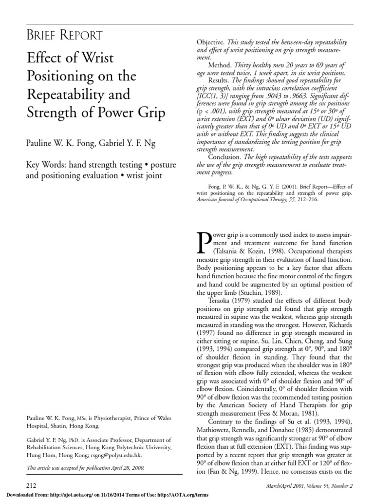 Effect of Wrist Positioning On The Repeatability and Strength of Power