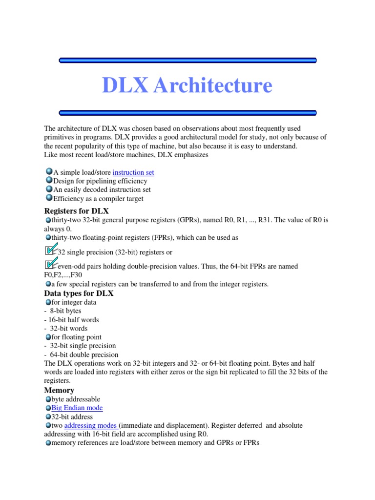 Overview of DLX Architecture | PDF | Instruction Set | Integrated Circuit