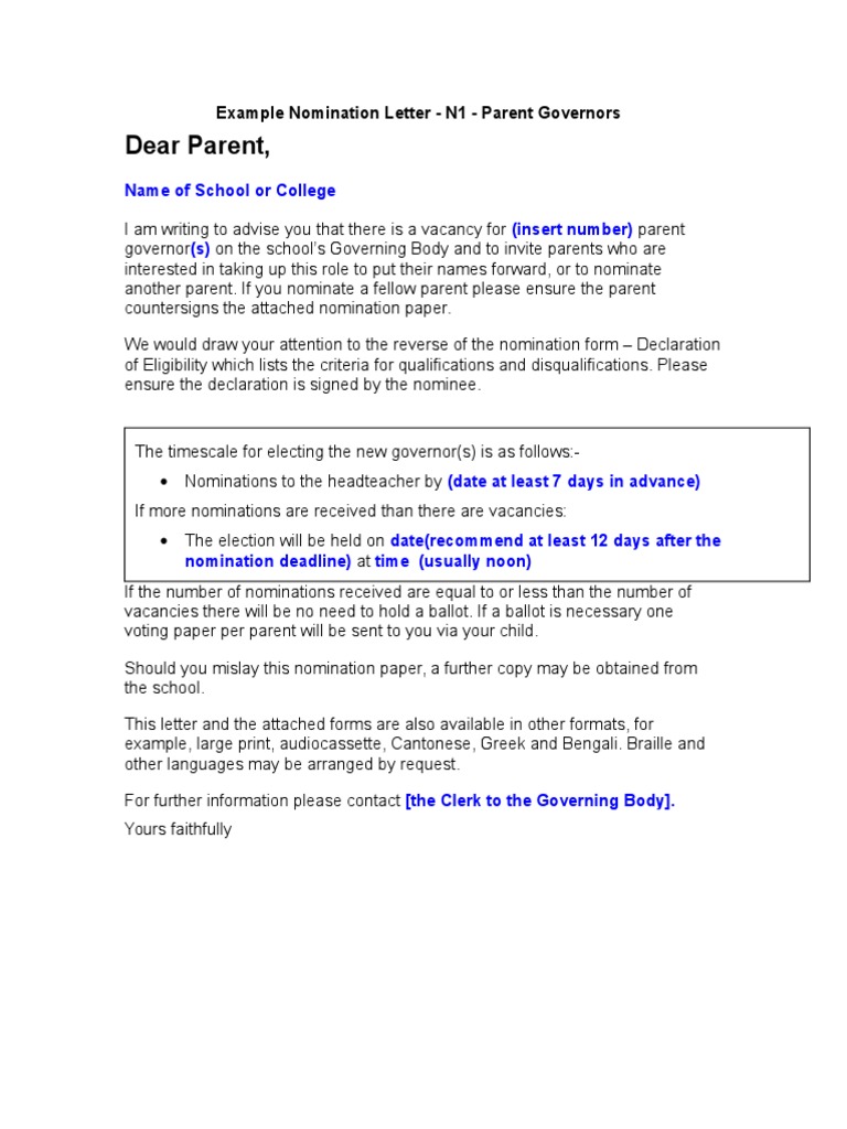 Parent Governor Nomination Guide | PDF | Virtue | Common Law