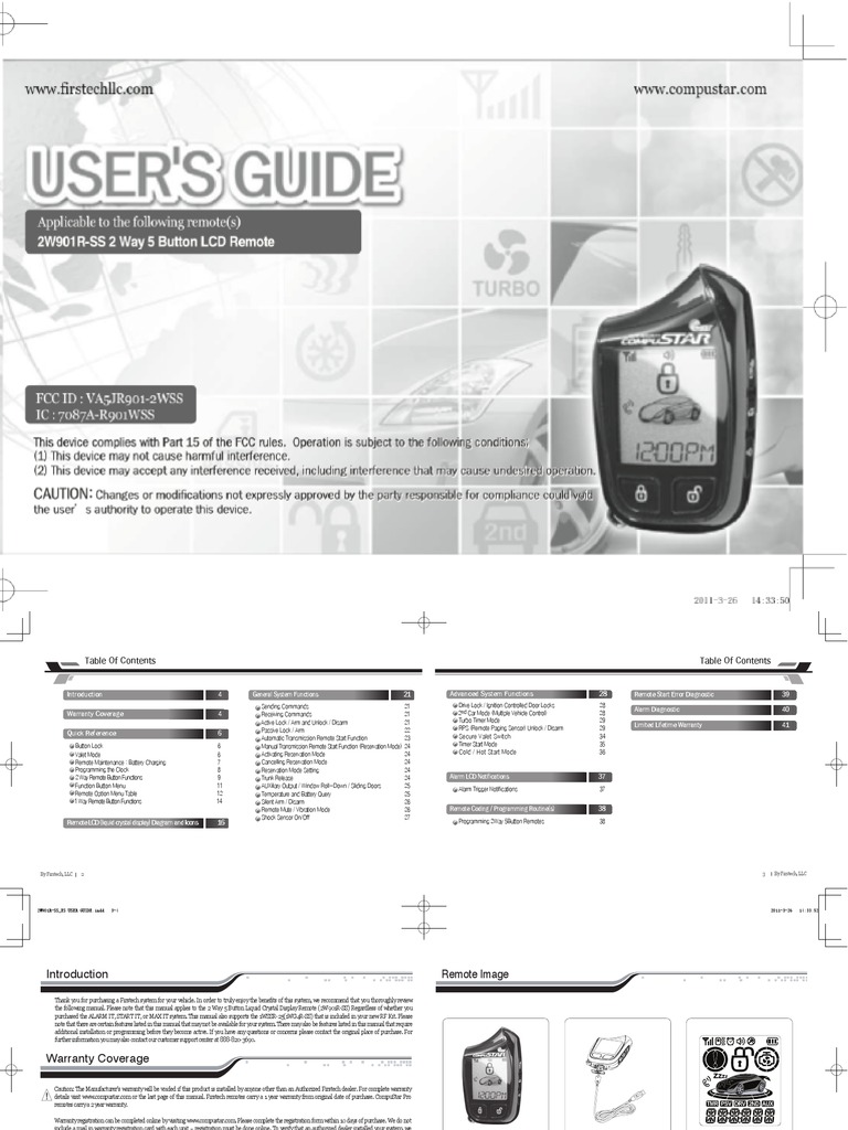 Manual Remote Starter Compustar 2W901 | PDF | Manual Transmission