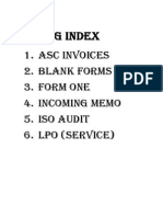 Filing Index: 1. Asc Invoices 2. Blank Forms 3. Form One 4. Incoming Memo 5. Iso Audit 6. Lpo (Service)