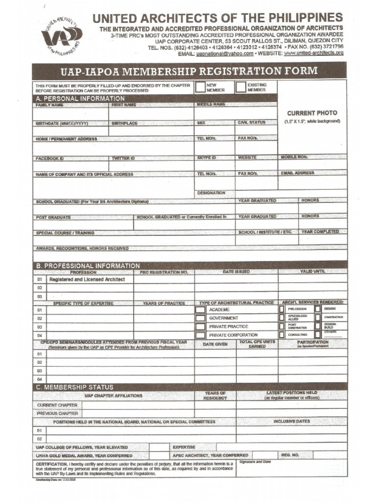 UAPIAPOA Membership Form PDF