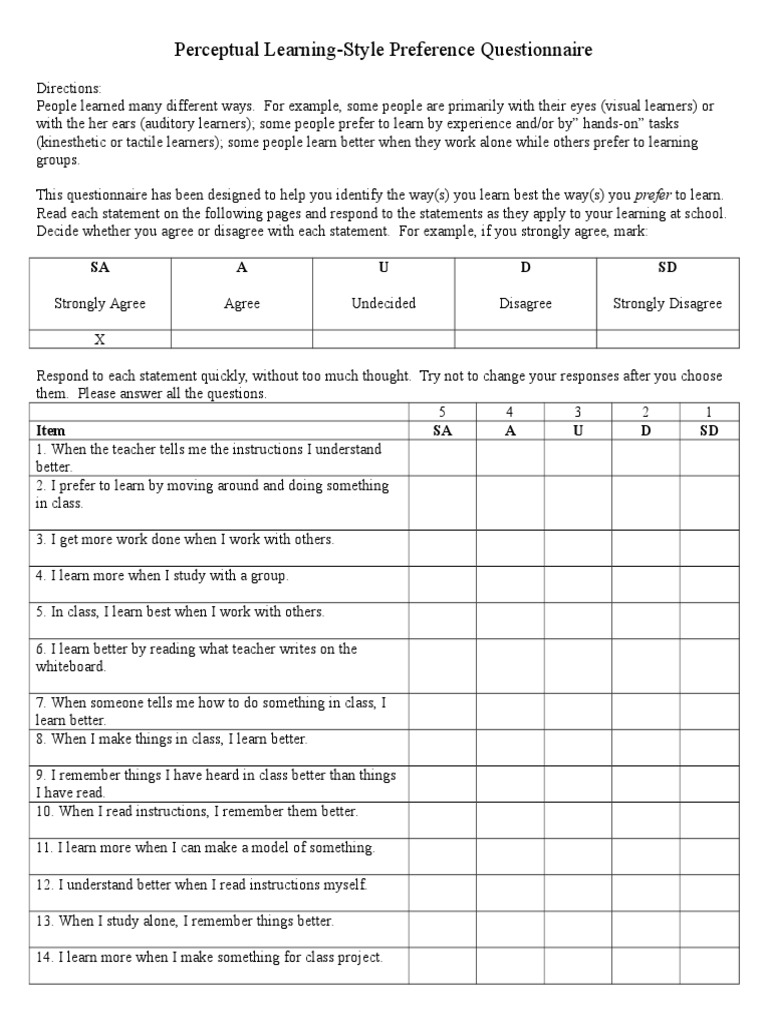 Learning Style Questionnaire | PDF | Learning Styles | Neuropsychology