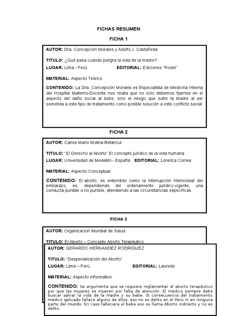 Fichas Bibliograficas Aborto Terapeutico Terminado Aborto El