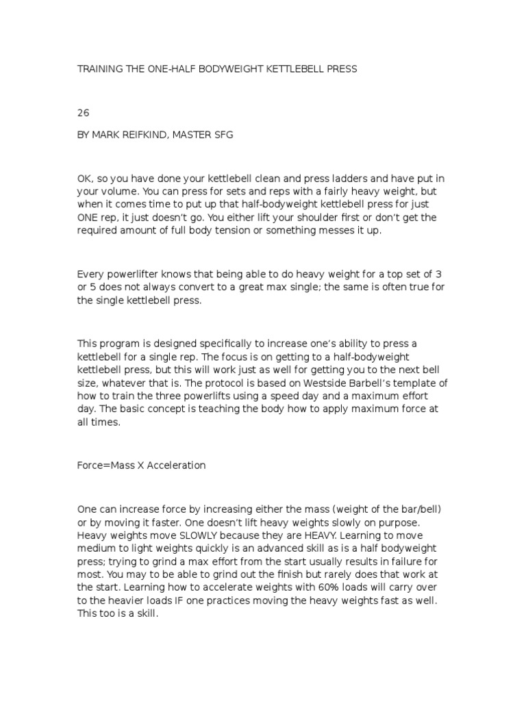 Half Body Press | PDF | Kettlebell | Muscle Contraction
