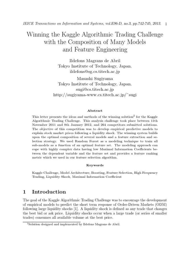 Winning Kaggle Trading Challenge Insights | PDF | Algorithmic Trading ...