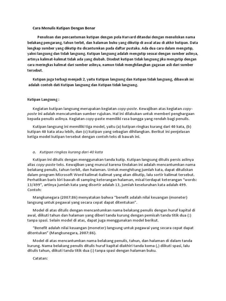 Cara Menulis Kutipan Dengan Benar