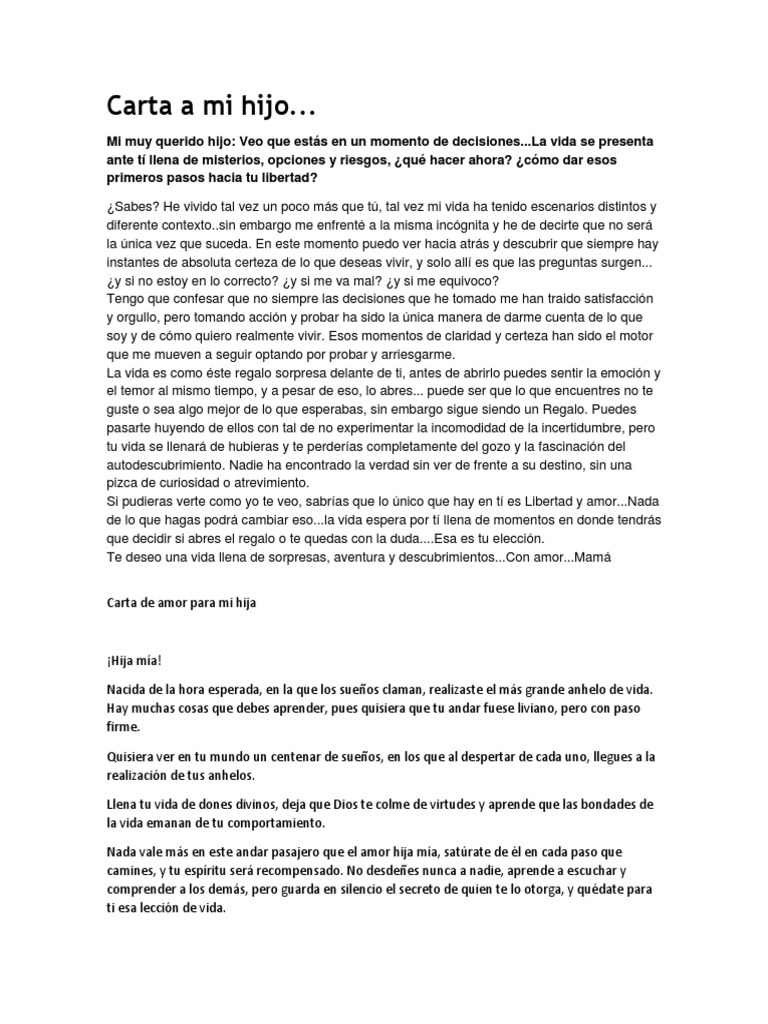 Carta a mi hijo Felicidad y autoayuda Amor