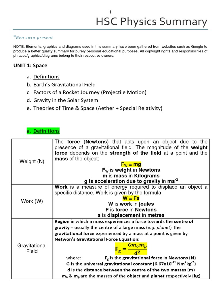 HSC Physics Space Notes | PDF