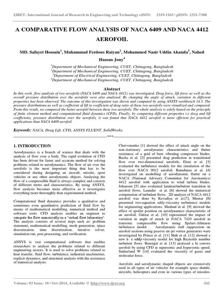 A Comparative Flow Analysis Of Naca 6409 And Naca 4412 Aerofoil Pdf