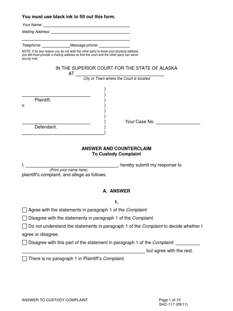 answer and counterclaim.pdf Child Custody Contact (Law)