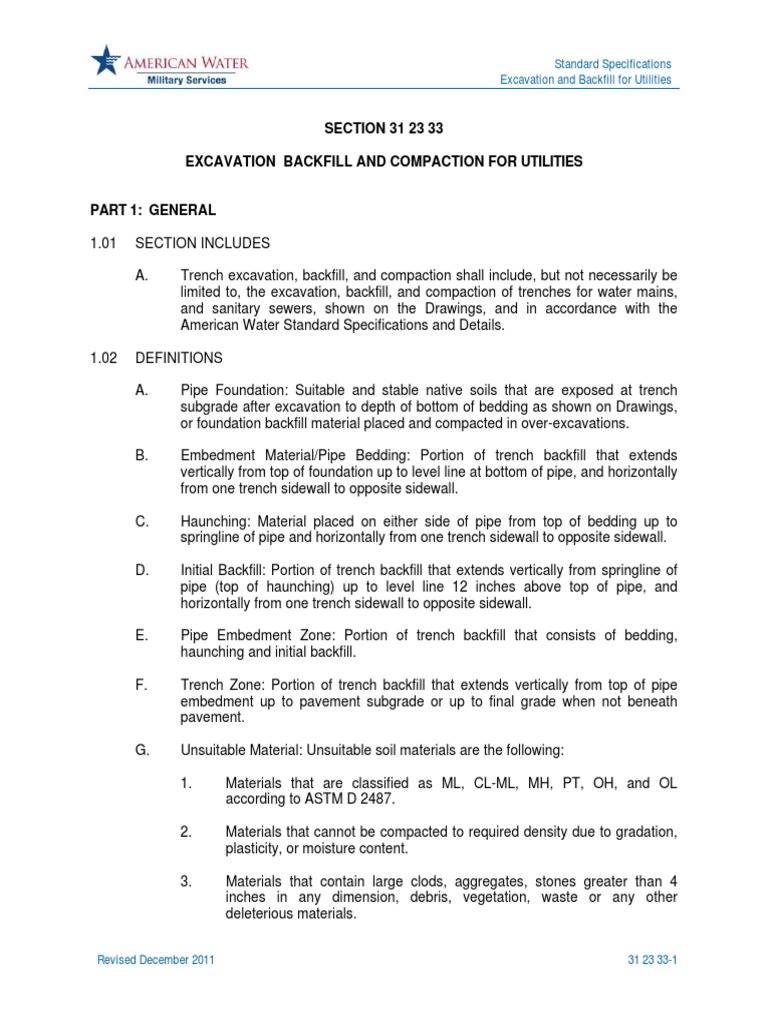 Standard Specifications Excavation Backfill Utilities | PDF | Soil ...