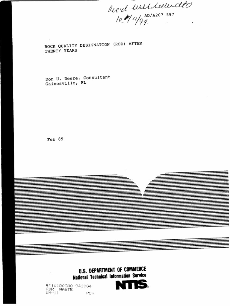 Rock Quality Designation (RQD) After Twenty Years | PDF | Weathering ...