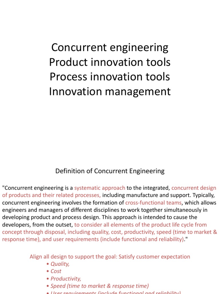 Concurrent Engineering Product Innovation Tools Process Innovation ...