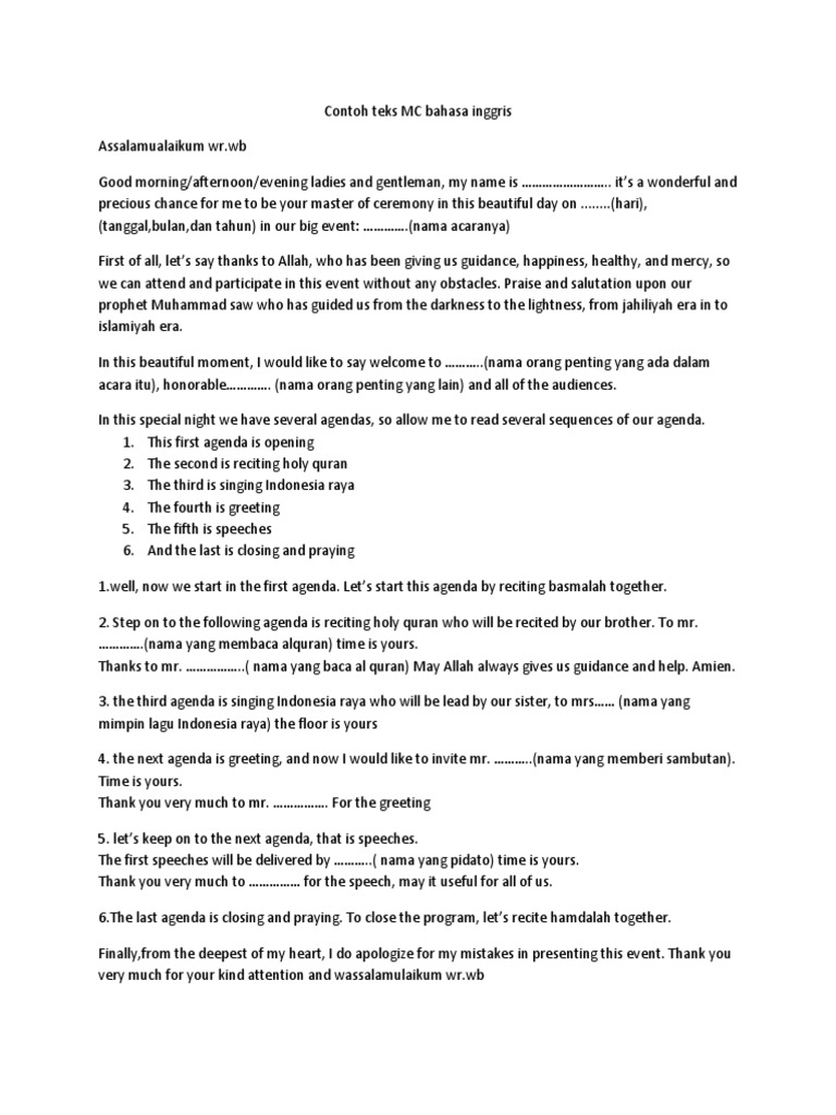 Kumpulan Teks Mc Formal Sekali