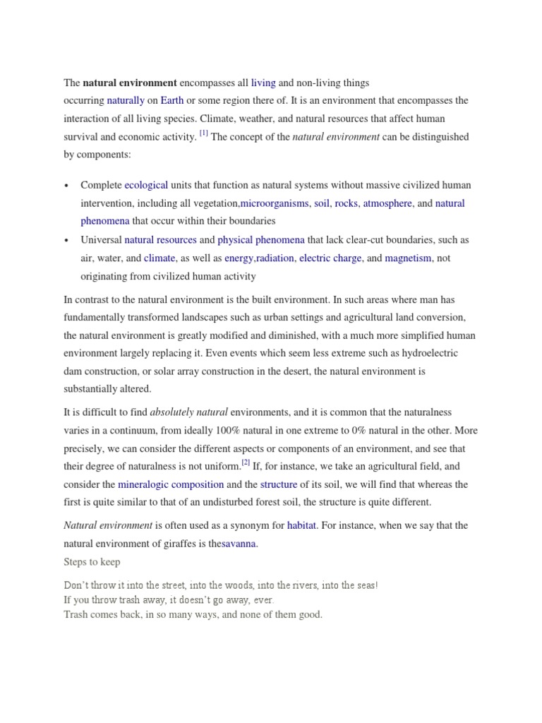 Living Naturally Earth Natural Environment Is Often Used As A Synonym