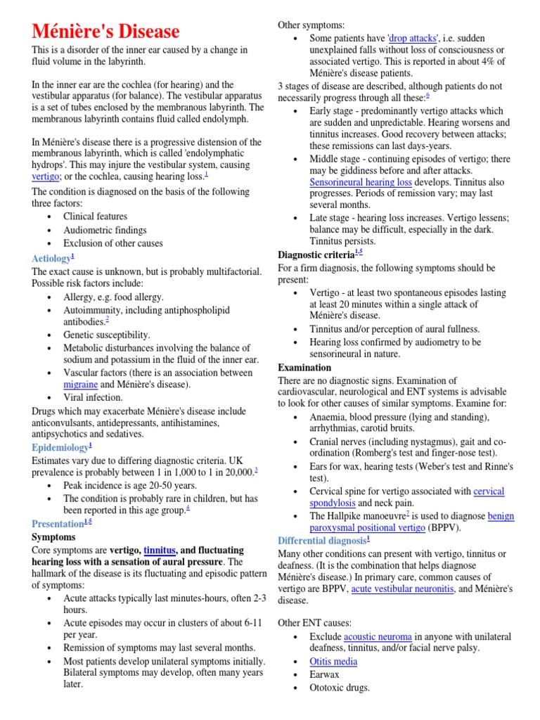 Ménière's Disease Drop Attacks PDF Ménière's Disease Vertigo