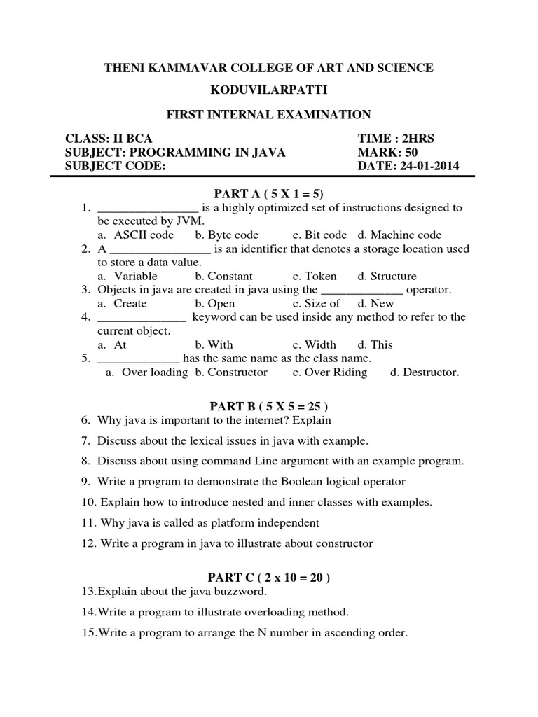II BCA Java Exam Paper | PDF