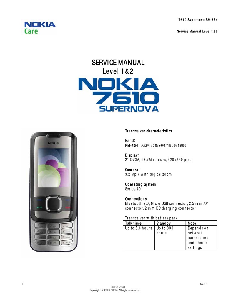 Nokia 7610 Supernova RM-354 SM L1&2 v.1.0 | Battery (Electricity) |  Electrostatic Discharge