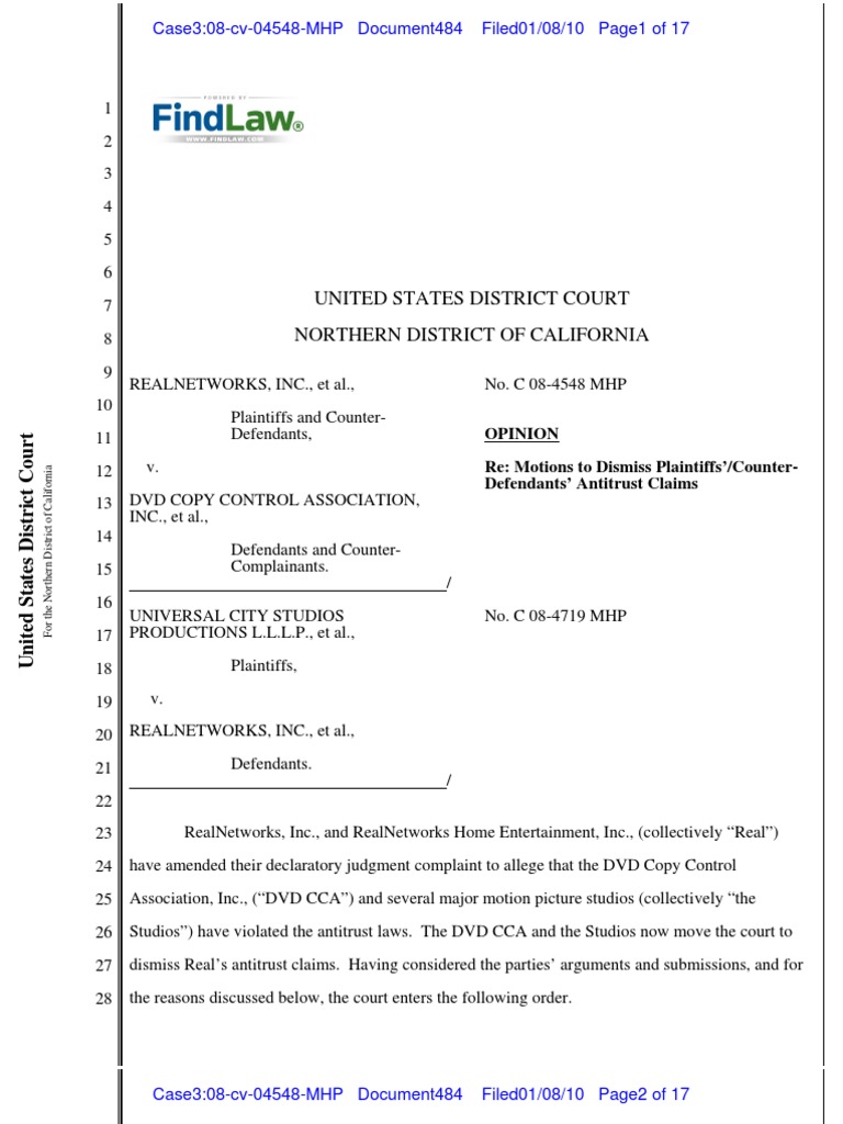 Court Opinion Dismissing Antitrust Case Federal Rules Of