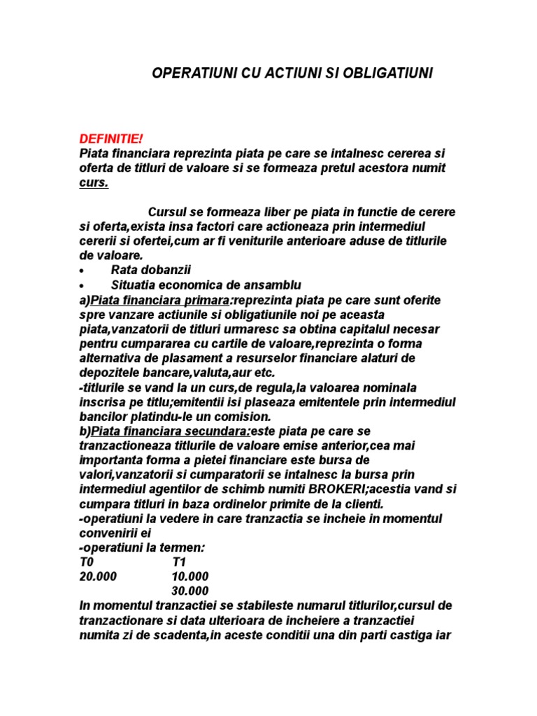 Operatiuni Cu Actiuni Si Obligatiuni PDF