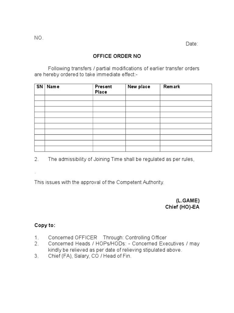 Transfer Order Notification | PDF
