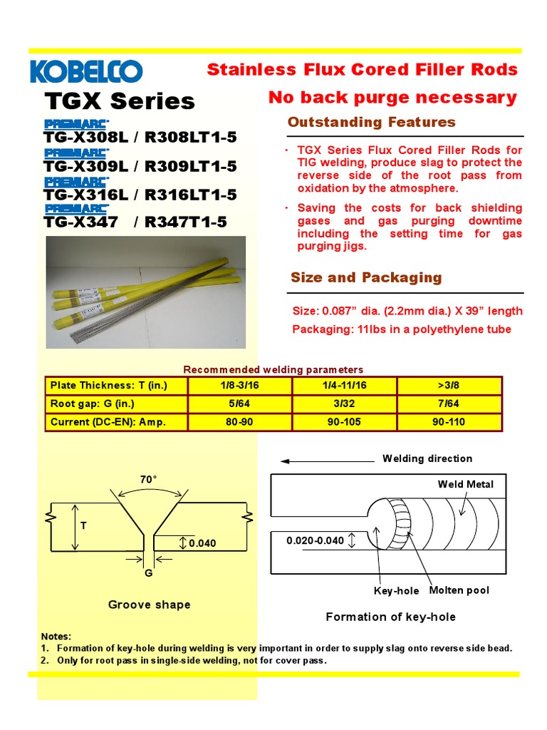 TGX Series: Stainless Flux Cored Filler Rods No Back Purge Necessary | PDF