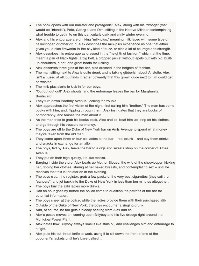 Timeline and Summary of A Clockwork Orange PDF