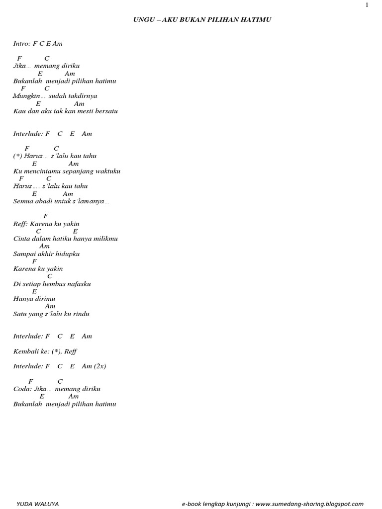 Chord Dan Lirik Lagu Ungu