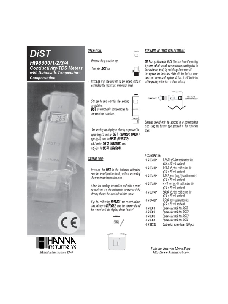 Hanna TDS Meter PDF Parts Per Notation Calibration