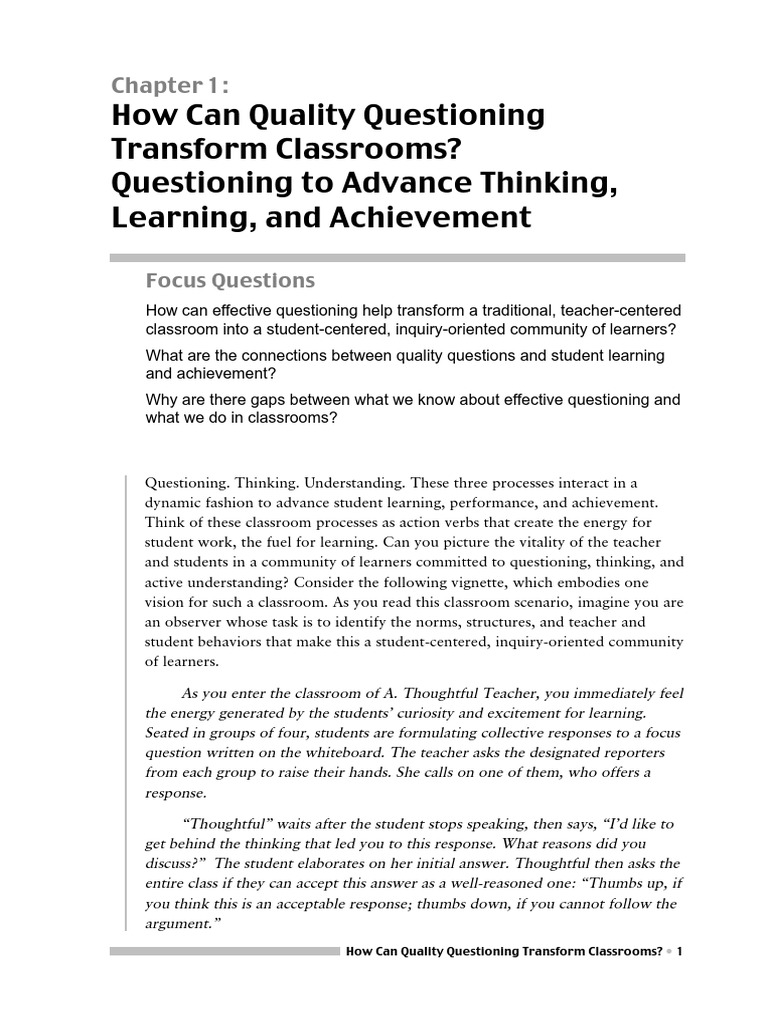 Transforming Classrooms with Quality Questioning | PDF | Question ...