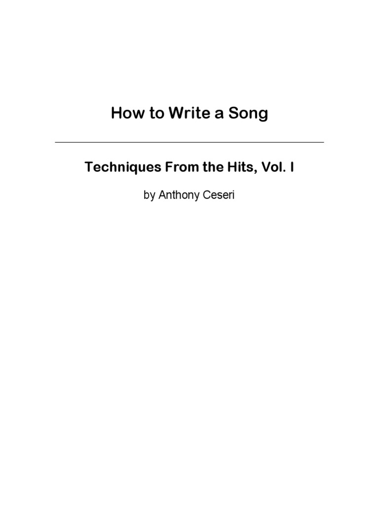 How To Write A Song Vol I Pdf Song Structure Performing Arts