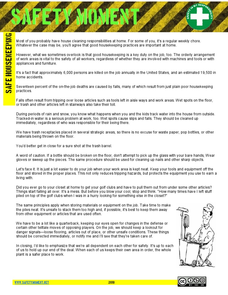 Safety Moment House Keeping PDF Housekeeping Nature