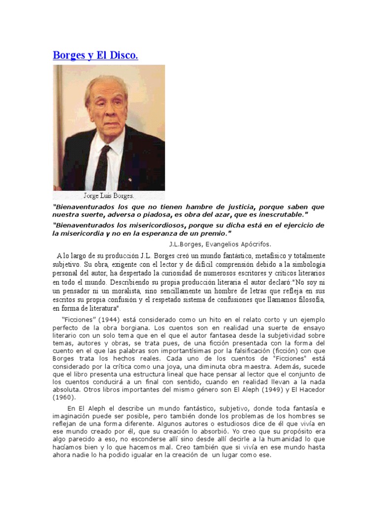 Prevención nadie regular Borges y El Disco | PDF | Cuentos | Autor