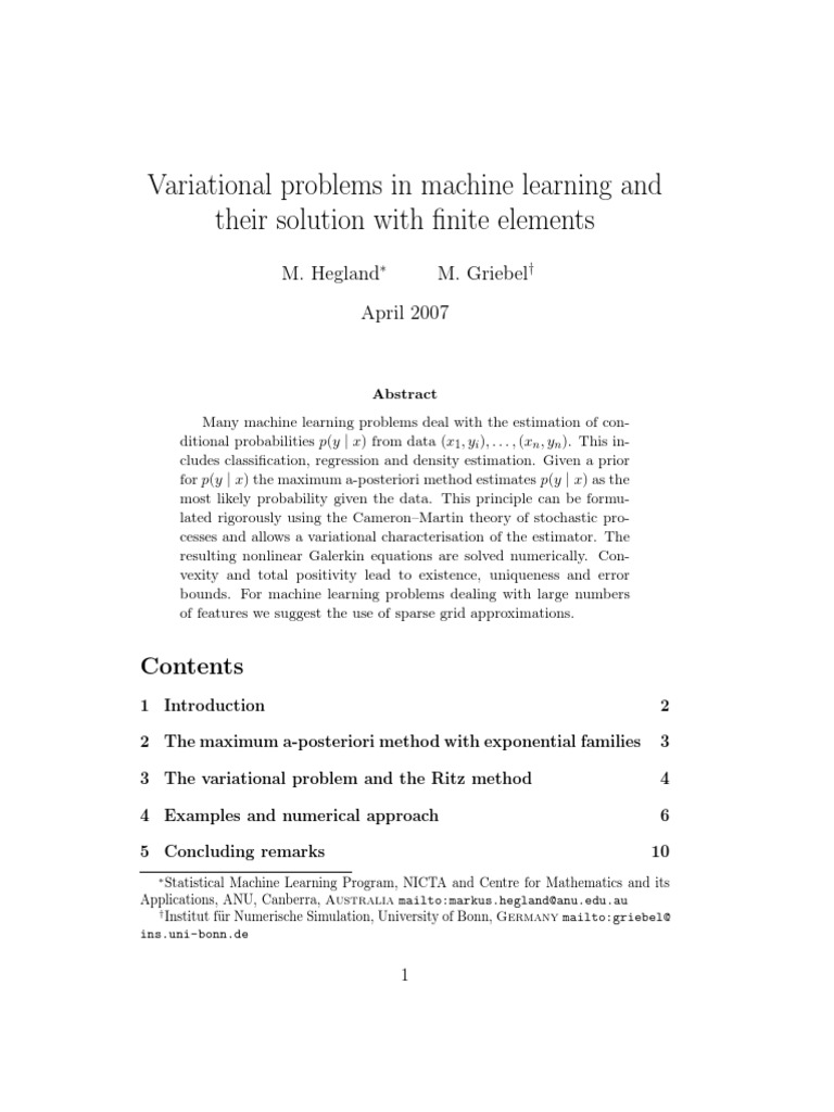 Variational Problems in Machine Learning and Their Solution With Finite ...