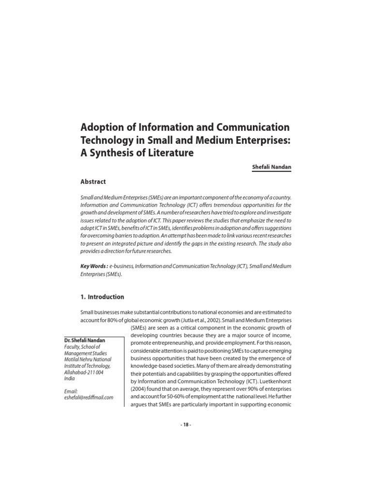 ICT Adoption in Small and Medium Enterprises | PDF | Small And Medium ...