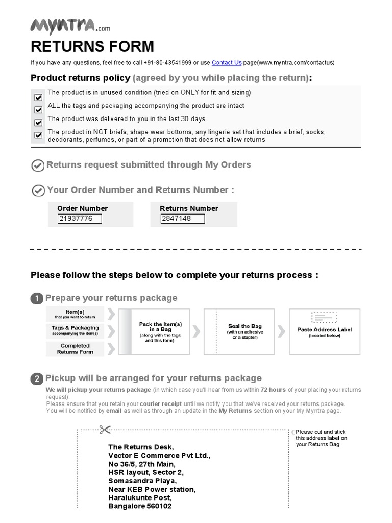 Returns Form: (Agreed by You While Placing The Return) | PDF