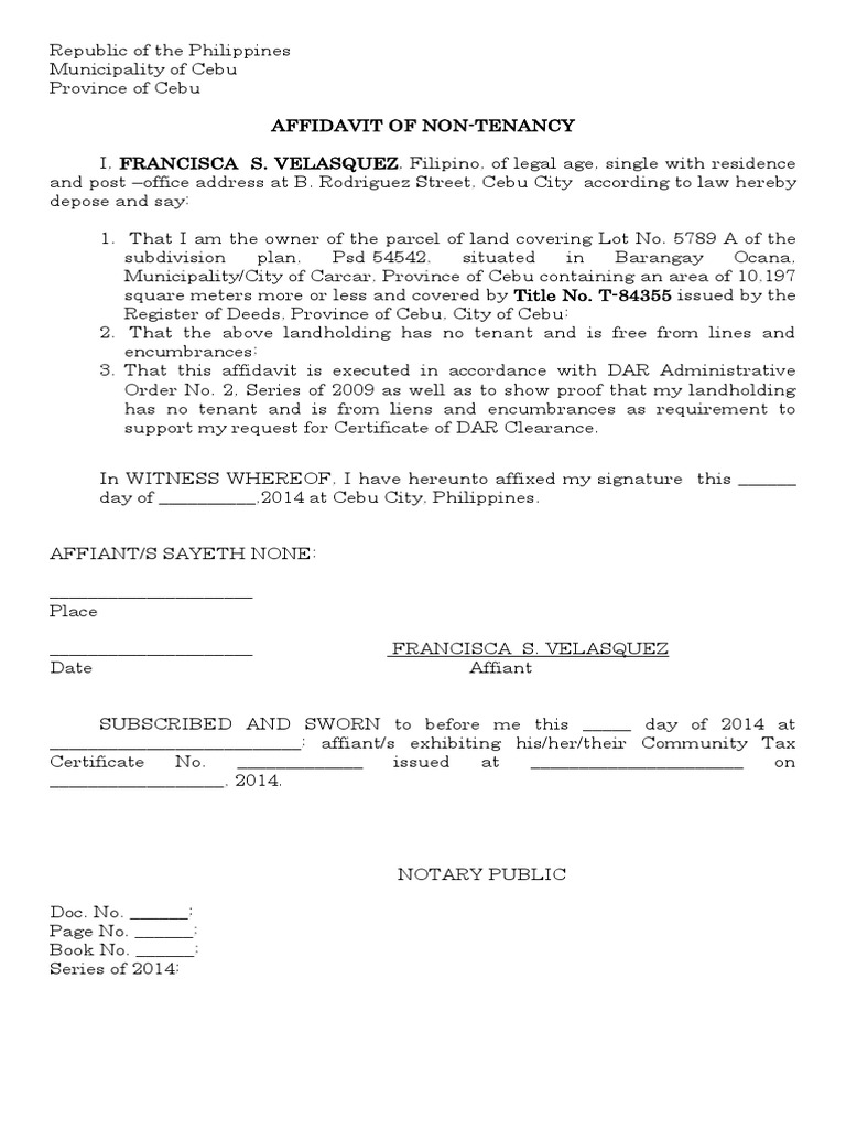of management letter responsibility Non tenancy Affidavit of of management letter responsibility Non tenancy Affidavit of