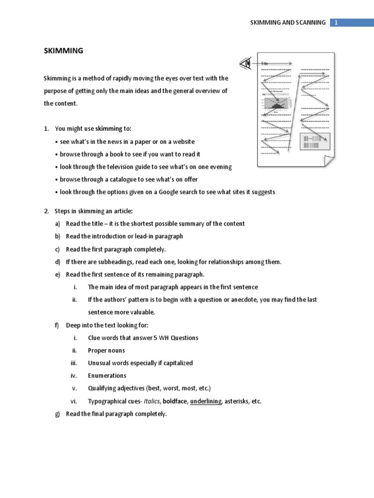 Skimming & Scanning PDF Speed Reading Brain