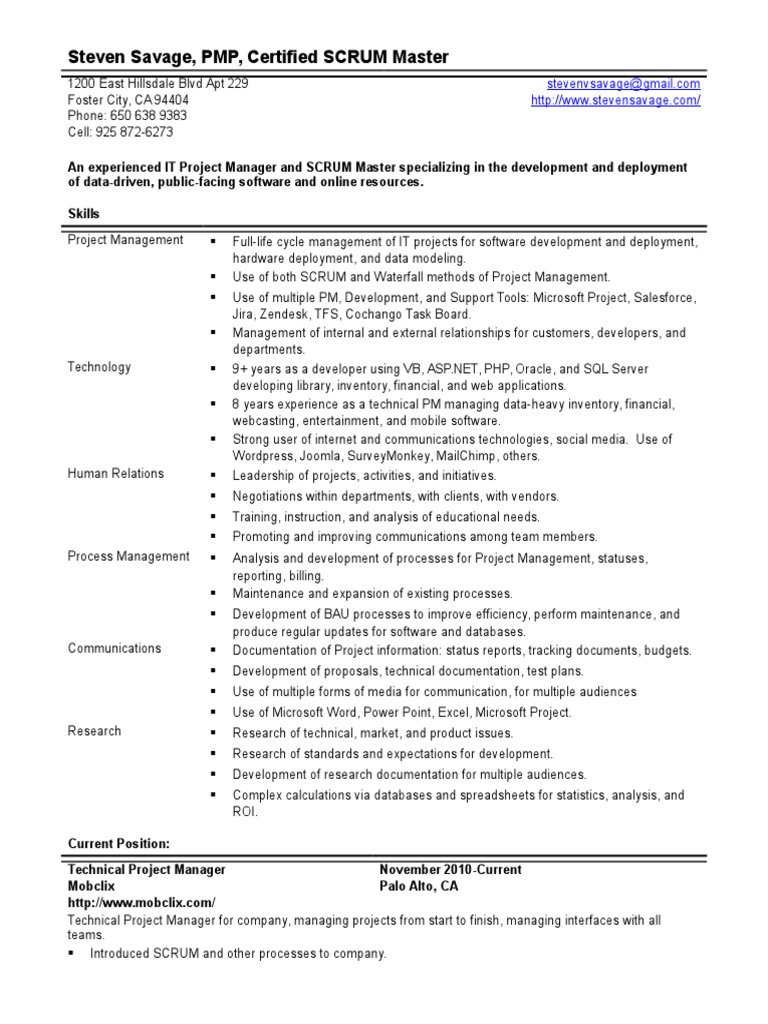 Resume - Project Manager - 2012 | PDF | Programmer | Databases