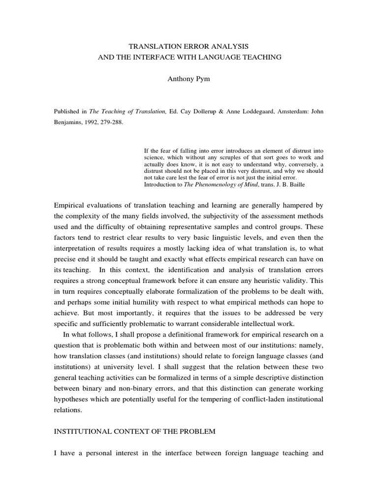 Translation Error Analysis Framework | PDF