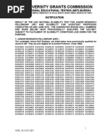 University Grants Commission - NET Result July 2014(Roll No 60870062)