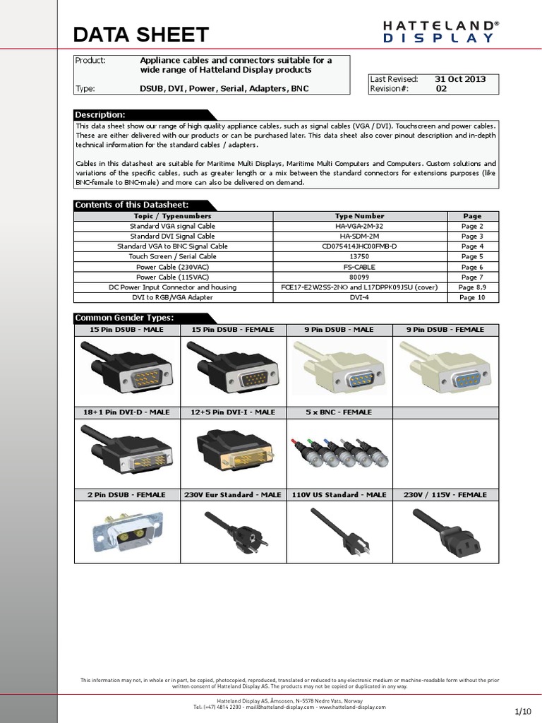 Ds Cables and Connectors Specfications PDF Coaxial Cable Electronics