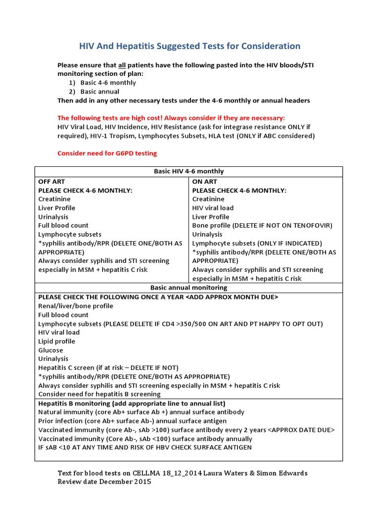 HIV and Hepatitis Blood Test Guidelines | PDF | Hepatitis | Hepatitis B