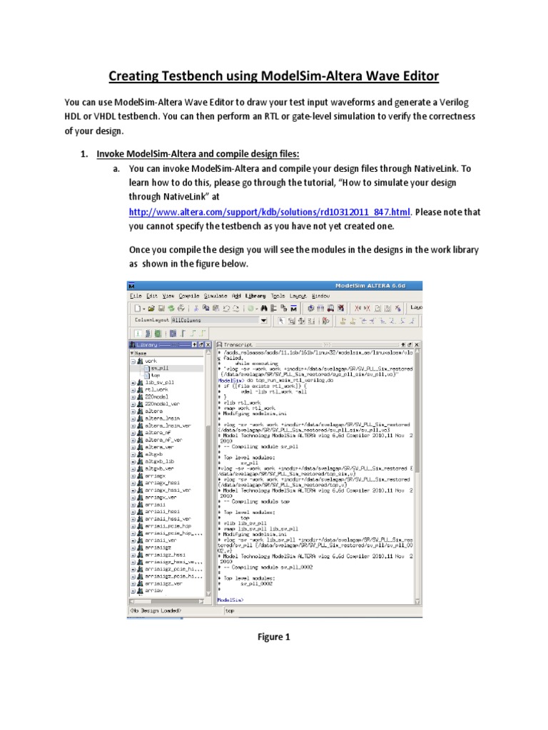 Creating Testbench Using ModelsimAltera Vhdl Hardware Description